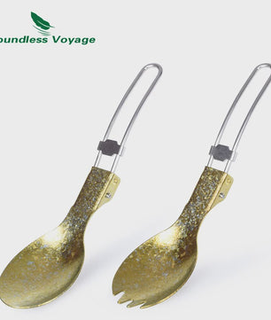 Titanium Camping Bestek Set - Opvouwbaar Lepel, Vork, Spork & Eetstokjes voor Outdoor Picknick
