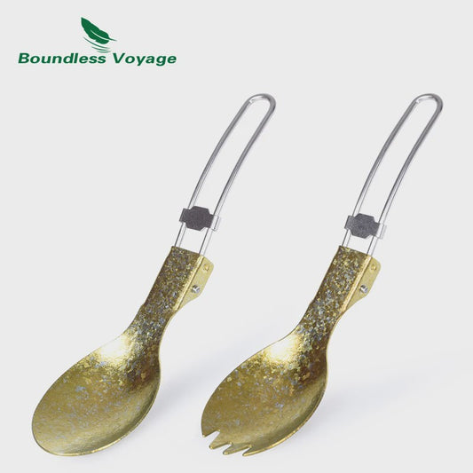 Titanium Camping Bestek Set - Opvouwbaar Lepel, Vork, Spork & Eetstokjes voor Outdoor Picknick