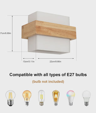 Nordische Houten Wandlamp - E27 Fitting, Natuurlijk Hout Design