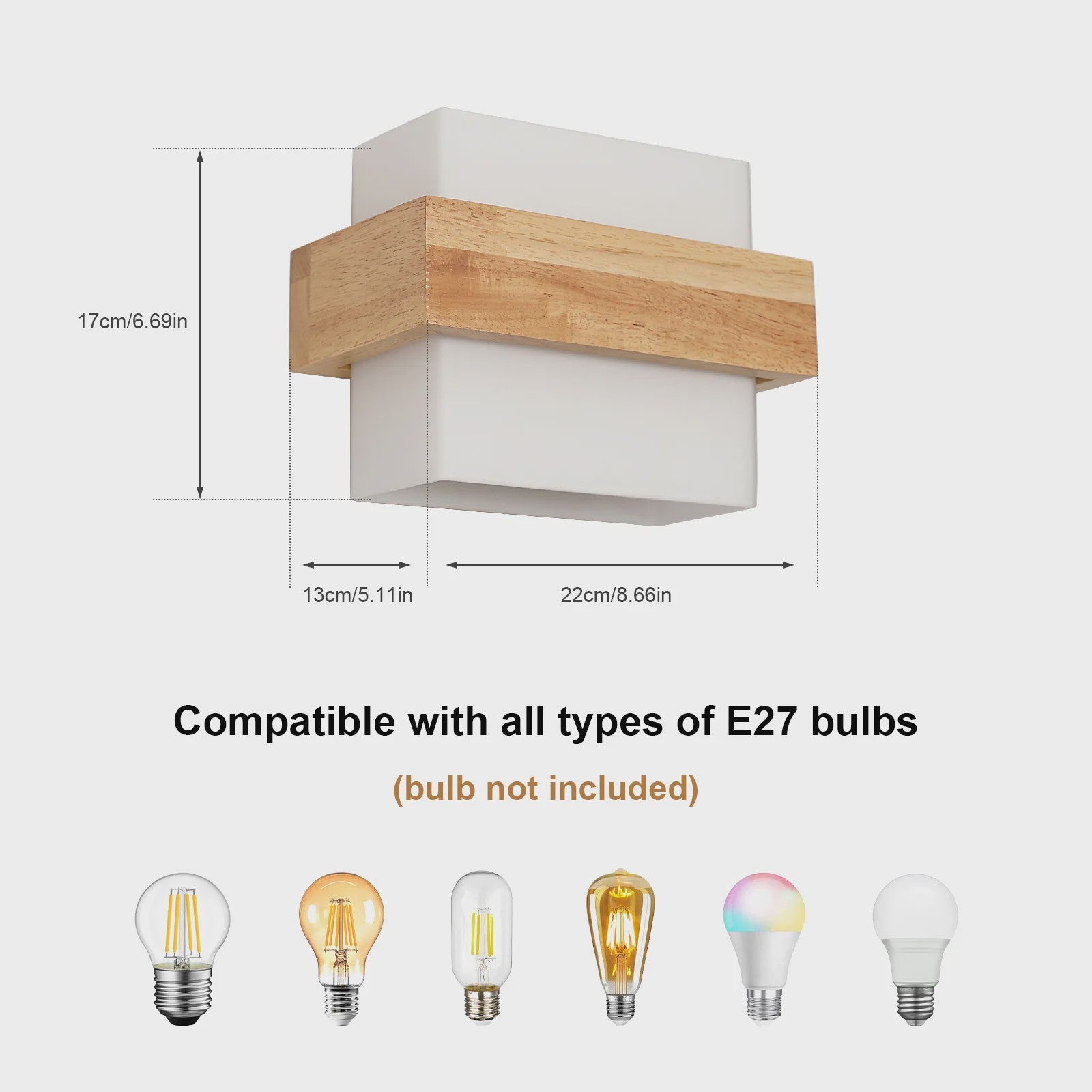 Nordische Houten Wandlamp - E27 Fitting, Natuurlijk Hout Design