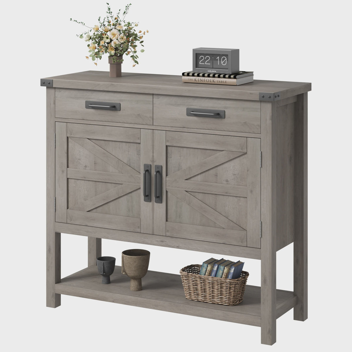 Moderne Landelijke Console Tafel met Koffiebar - 2 Lades, 2 Deuren & Open Plank