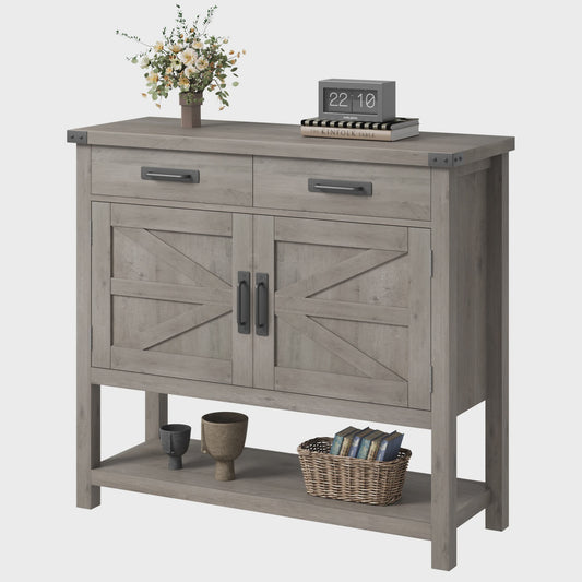 Moderne Landelijke Console Tafel met Koffiebar - 2 Lades, 2 Deuren & Open Plank