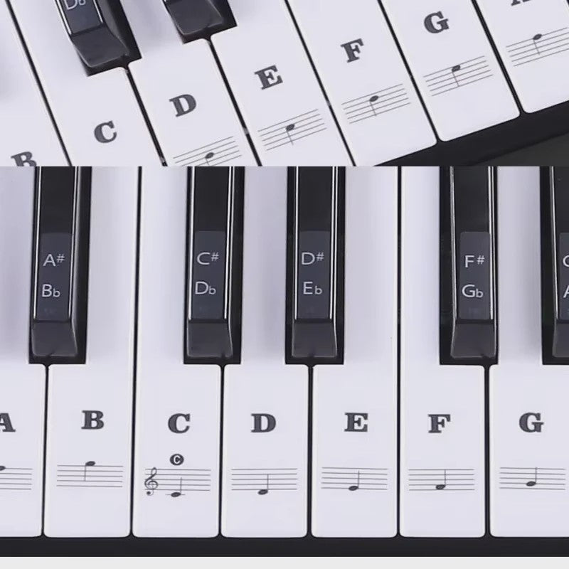 Grote, Verwijderbare Piano Toets Stickers met Muzieknoten - Leer Snel Spelen op 88/61/54 Toetsen
