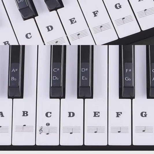 Grote, Verwijderbare Piano Toets Stickers met Muzieknoten - Leer Snel Spelen op 88/61/54 Toetsen