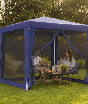 2.5x2.5m Blauwe Partytent met Horren en Ritsingang - UV & Waterbestendig