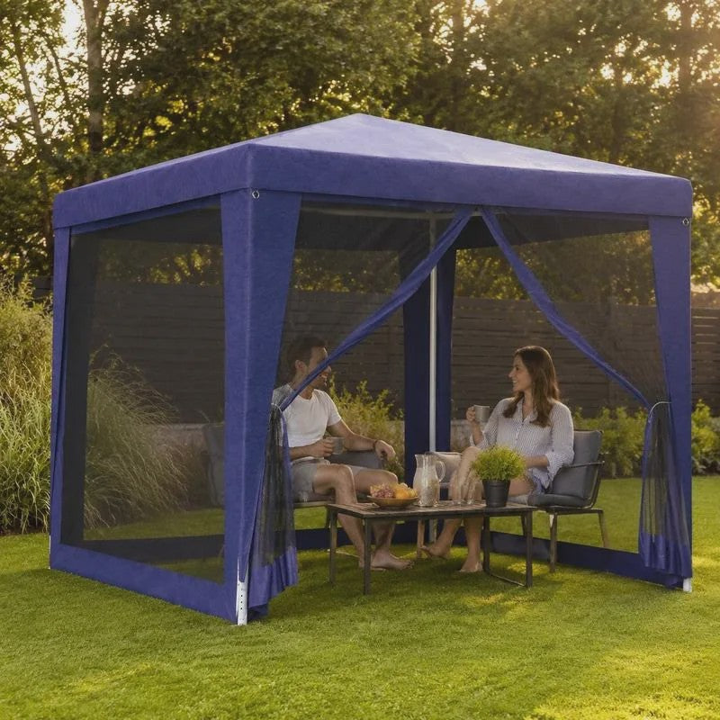 2.5x2.5m Blauwe Partytent met Horren en Ritsingang - UV & Waterbestendig