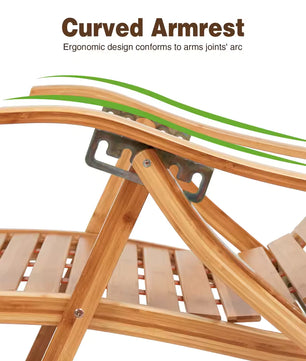 Bamboe Schommelstoel met Verstelbare Rugleuning & Voetsteun – Opvouwbare Loungestoel van Massief Bamboe, Ergonomisch & Extra Sterk – Voor Woonkamer en Slaapkamer