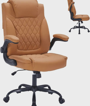 Ergonomische Directiestoel Kunstleer - 159KG Draagvermogen, Lendesteun & Opklapbare Armleuningen