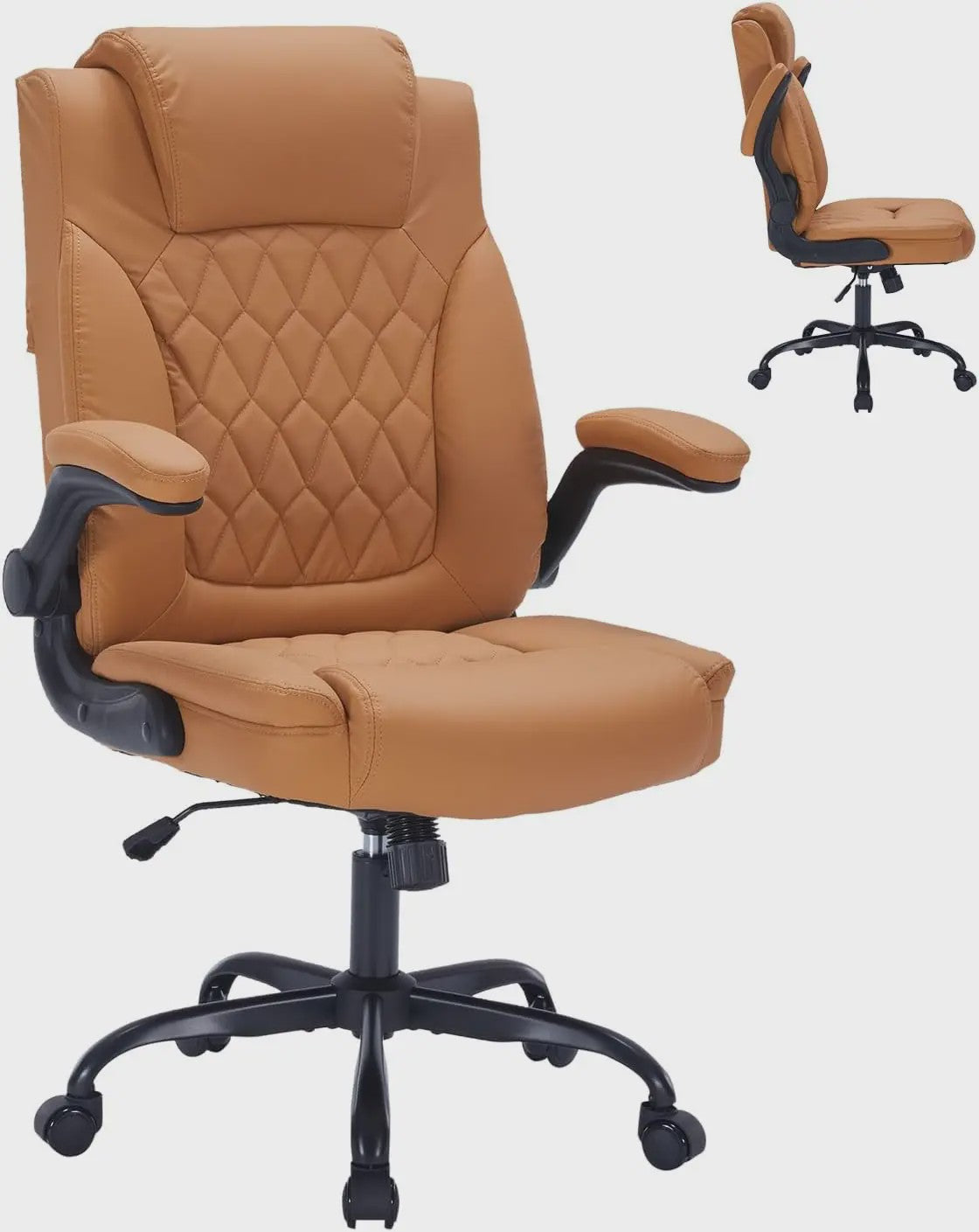 Ergonomische Directiestoel Kunstleer - 159KG Draagvermogen, Lendesteun & Opklapbare Armleuningen