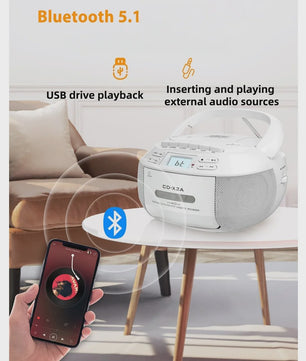 Draagbare CD-speler met Bluetooth, Cassetterecorder & USB - Stereo voor Thuis & Onderweg