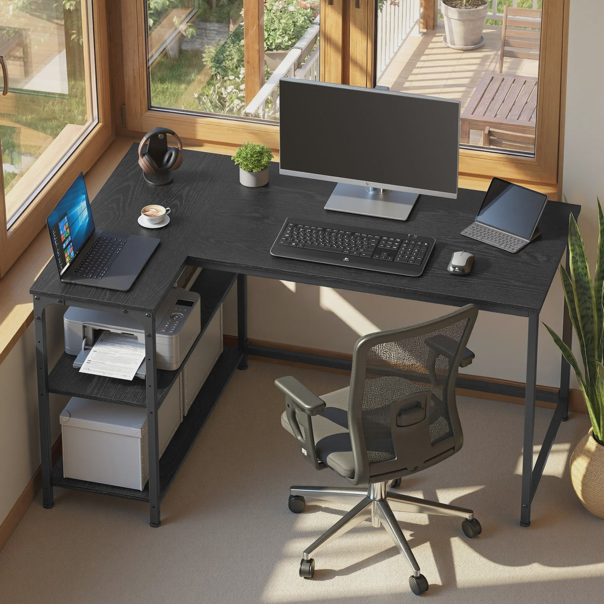 L-vormig Bureau met 3 Planken - 120 x 80 cm Hoekbureau voor Computer & Werk