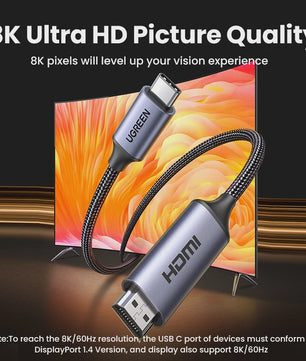 UGREEN USB-C naar HDMI 2.1 Kabel - 8K@60Hz, 4K@120Hz voor MacBook, iMac, iPad Pro, Samsung Galaxy