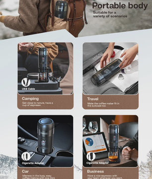 HiBREW Draagbare Koffiemachine: Espresso voor Auto & Thuis (DC12V)