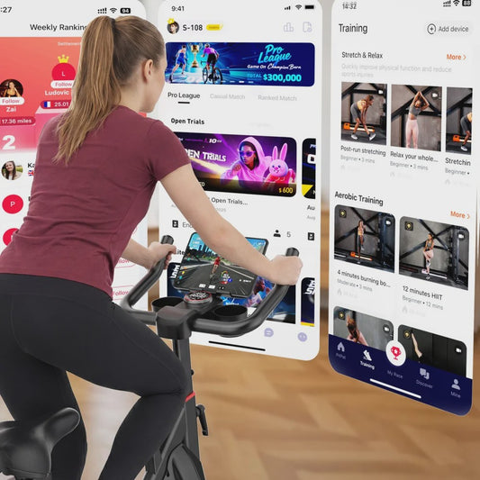 Indoor Hometrainer Fiets met 32 Weerstandsniveaus, LCD Scherm & Tablethouder