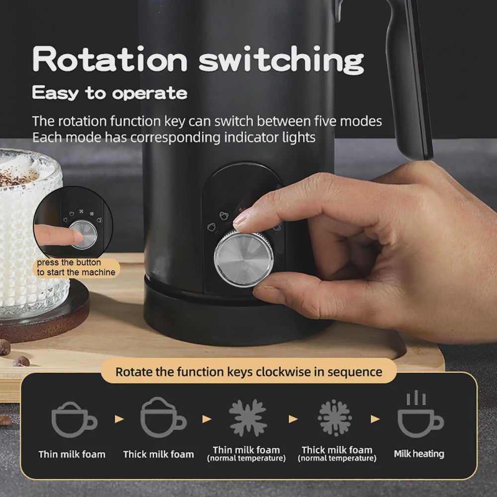 5-in-1 Automatische Melkopschuimer: Warm & Koud Schuim voor Latte, Cappuccino & meer