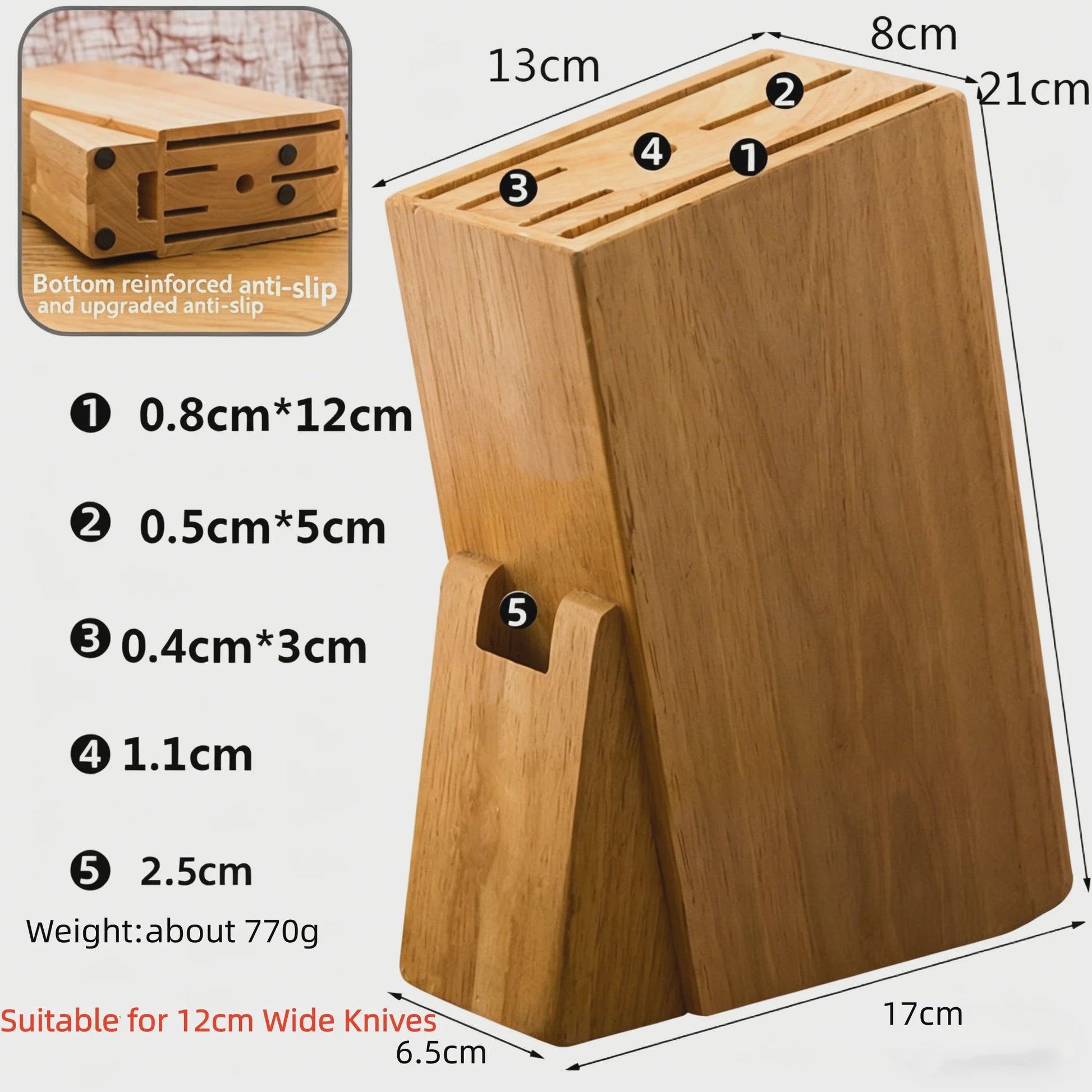 Extra Groot Houten Messenblok - Ruimtebesparende Keuken Organizer voor Messen tot 12 cm