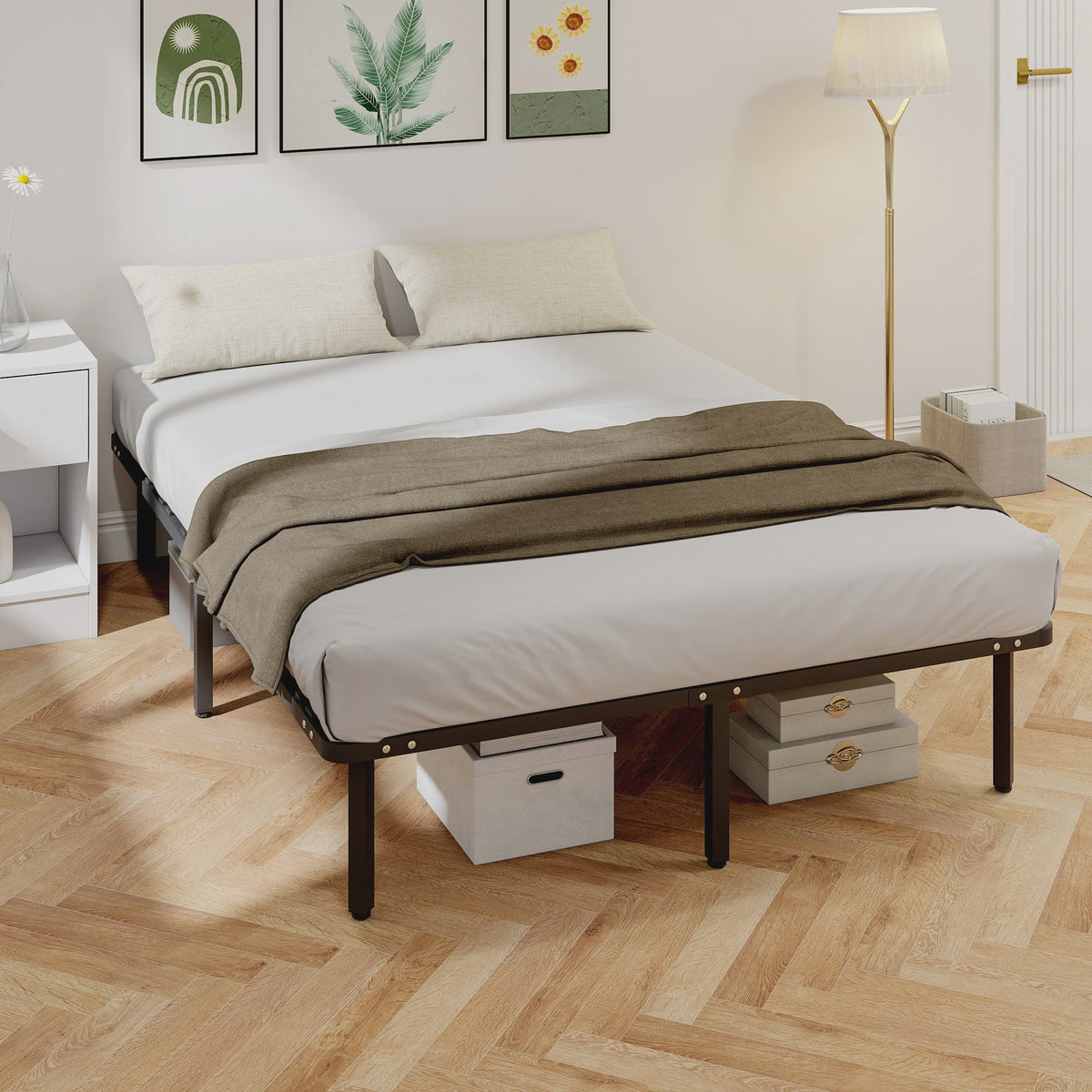 HOMCOM Bedframe 140x190 cm Zwart - Robuust, Ruimtebesparend & Makkelijk Montage