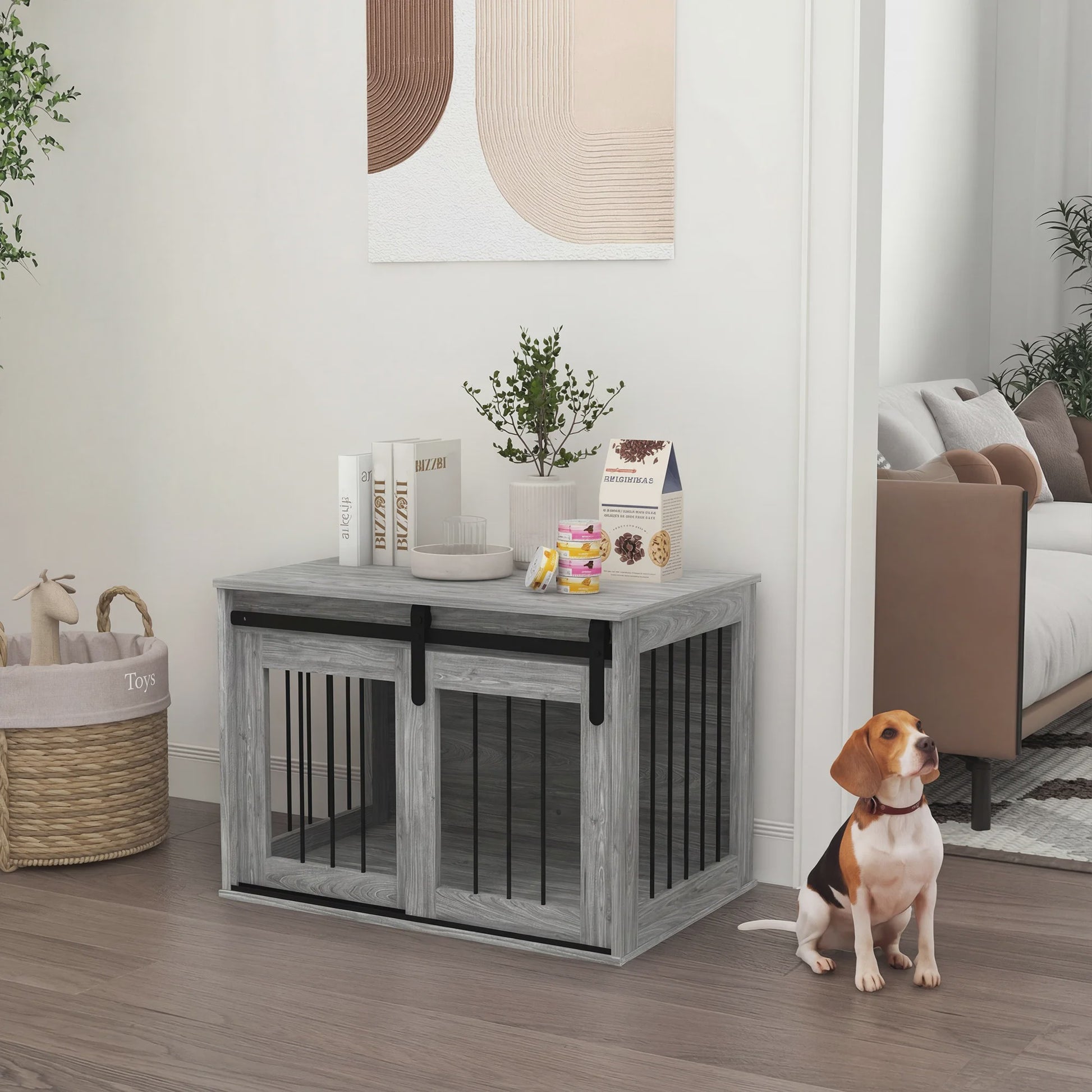 PawHut Hondenbench als Meubel - Met Schuifdeur & Metalen Effect - 80x54x57 cm
