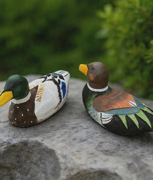 Handgesneden Houten Wilde Eend Beeldje - Realistisch Houtsnijwerk Decoratie