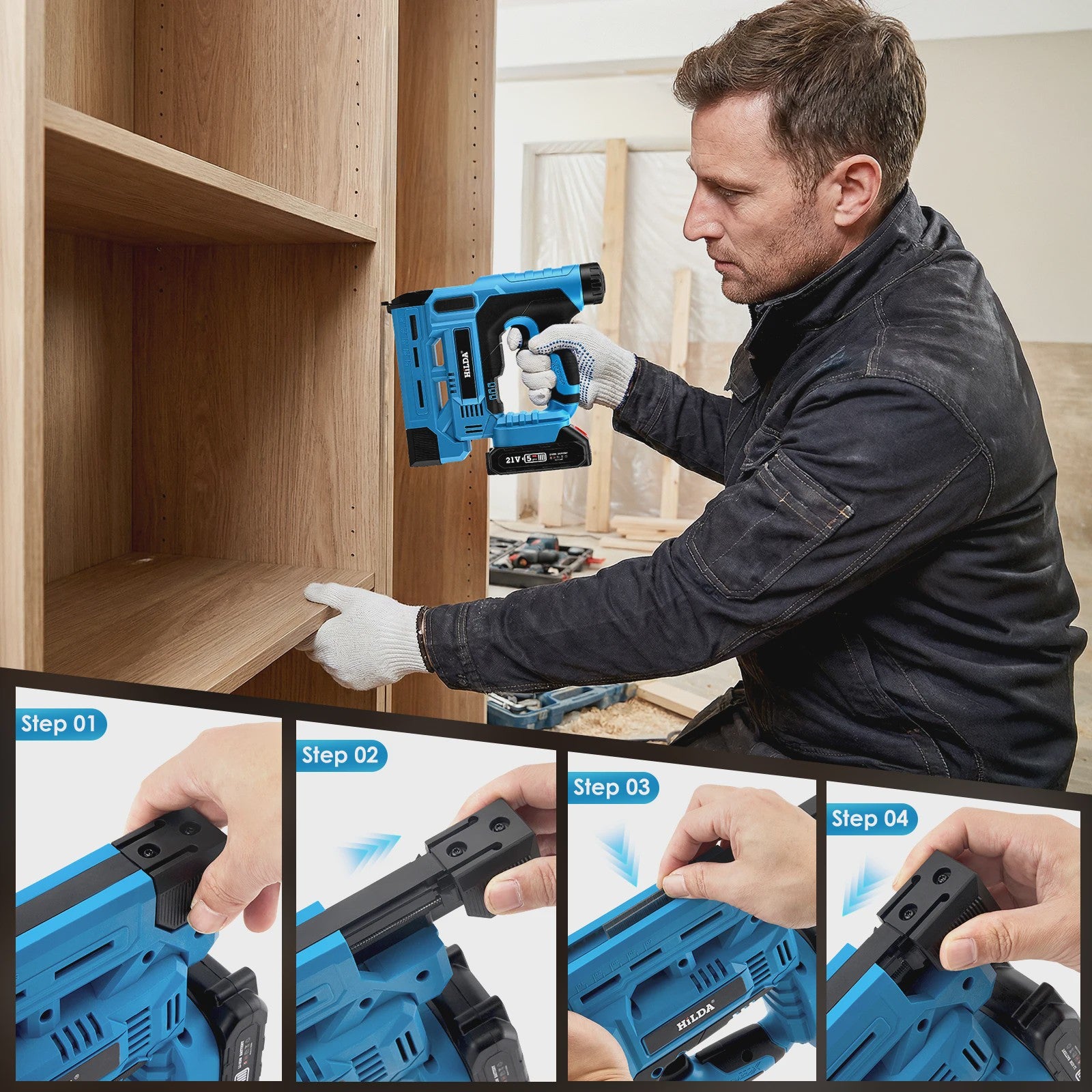 2In1 Electric Nail Gun 18GA Cordless Stapler Framing Nailer Tacker Woodworking Furniture Tool With 1000 Nails/Staples 2x Battery