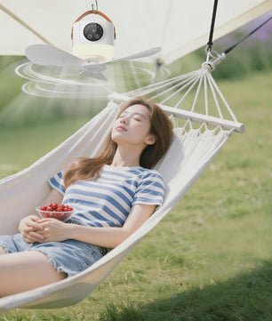 Oplaadbare Hangende Ventilator met 3600mAh Batterij, 4 Snelheden & 3 Lichtstanden - Draagbaar voor Camping & Reizen