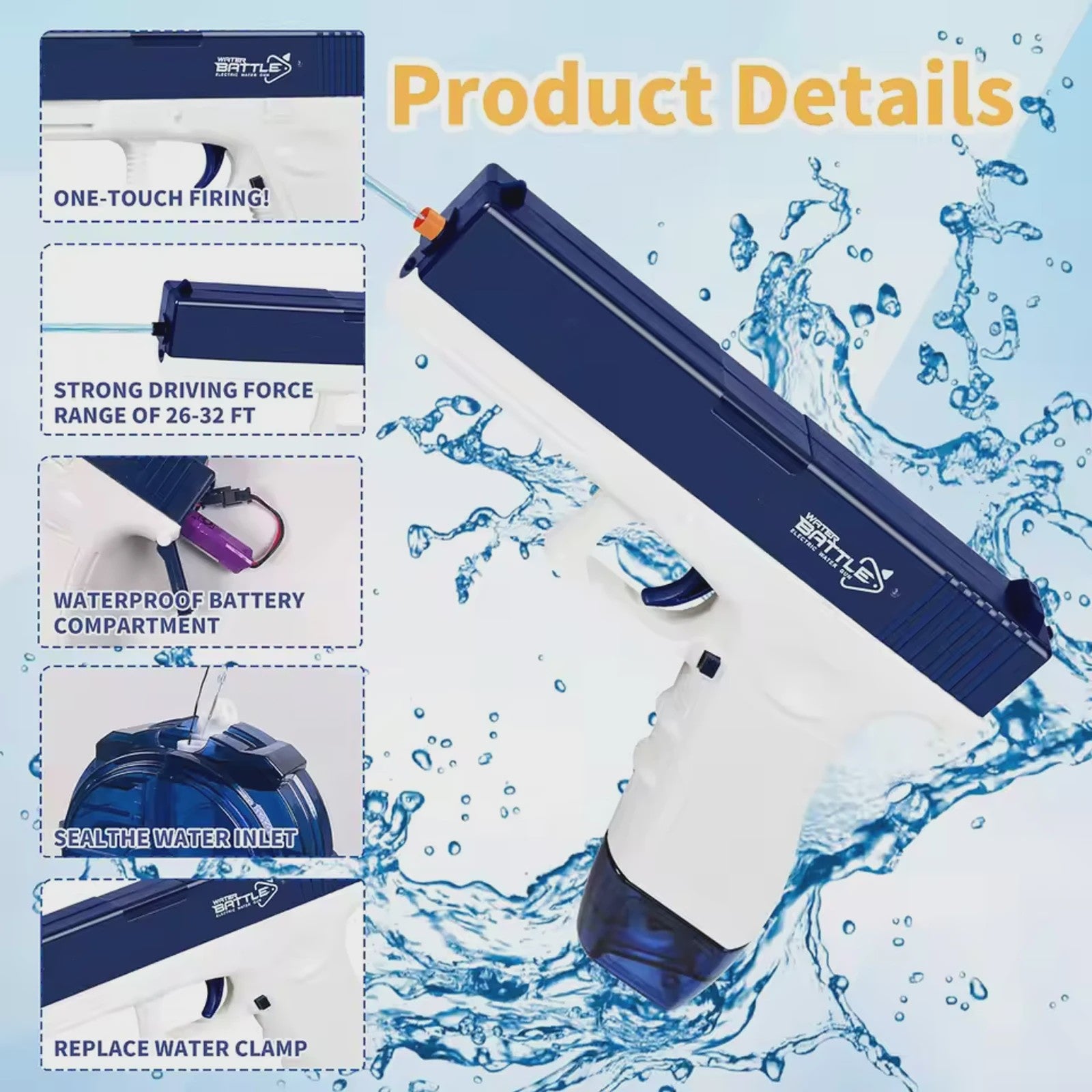 Elektrisch Waterpistool - Automatisch & Handmatig, 32FT Bereik, Oplaadbaar