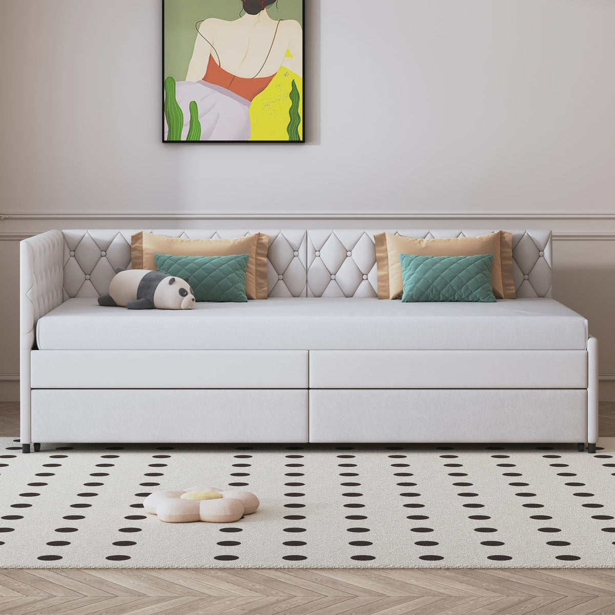 Gestoffeerd Daybed 90x200 cm met Uitschuifbaar Extra Bed - Sofa en Enkel Bed