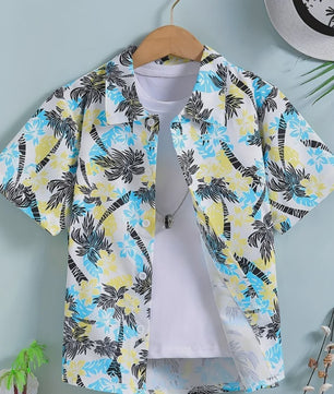 Kinder Hawaii Blouse Korte Mouw met Palmbomen Print - Perfect voor Vakantie en Buitenplezier