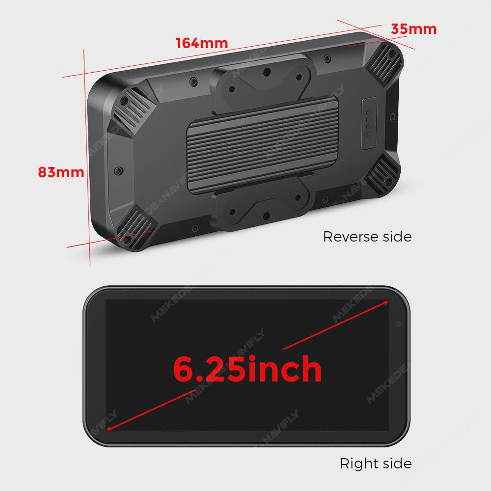 6.25" Motorfiets Navigatie & DVR met Draadloze CarPlay/Android Auto - Waterdicht IP67