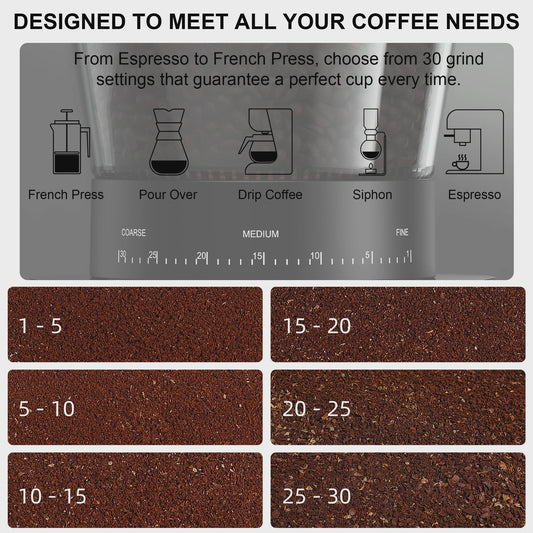 BioloMix Elektrische Koffiemolen CG210 - 30 Precisie Maalstanden voor Espresso, Americano & Pour Over