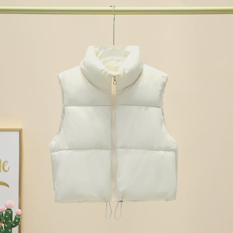 Dames Mouwloos Winter Vest - Warm & Stijlvol Gevuld Kort Jasje met Opstaande Kraag