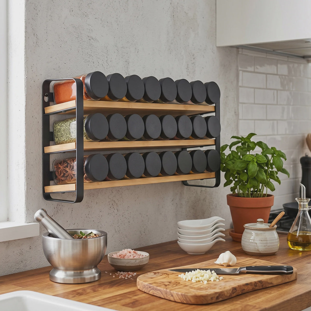 SONGMICS Kruidenrek 3 Lagen met 24 Kruidenpotjes - Keuken Organizer