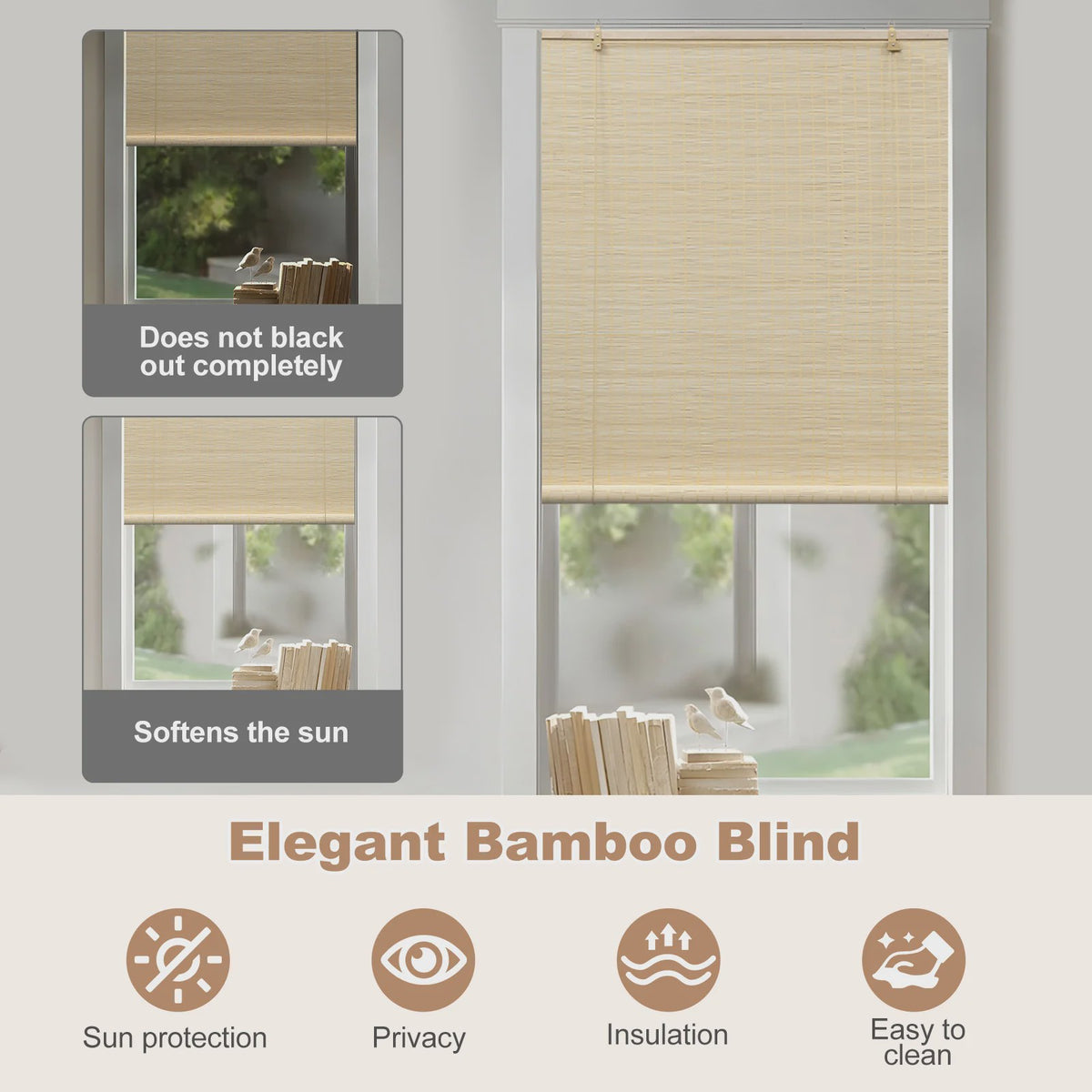 Bamboe Rolgordijn - Zonwering, Privacy & Lichtfilter voor Ramen en Deuren