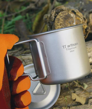 Tiartisan Titanium Mok met Opvouwbaar Handvat - Lichtgewicht & Draagbaar voor Outdoor Avonturen