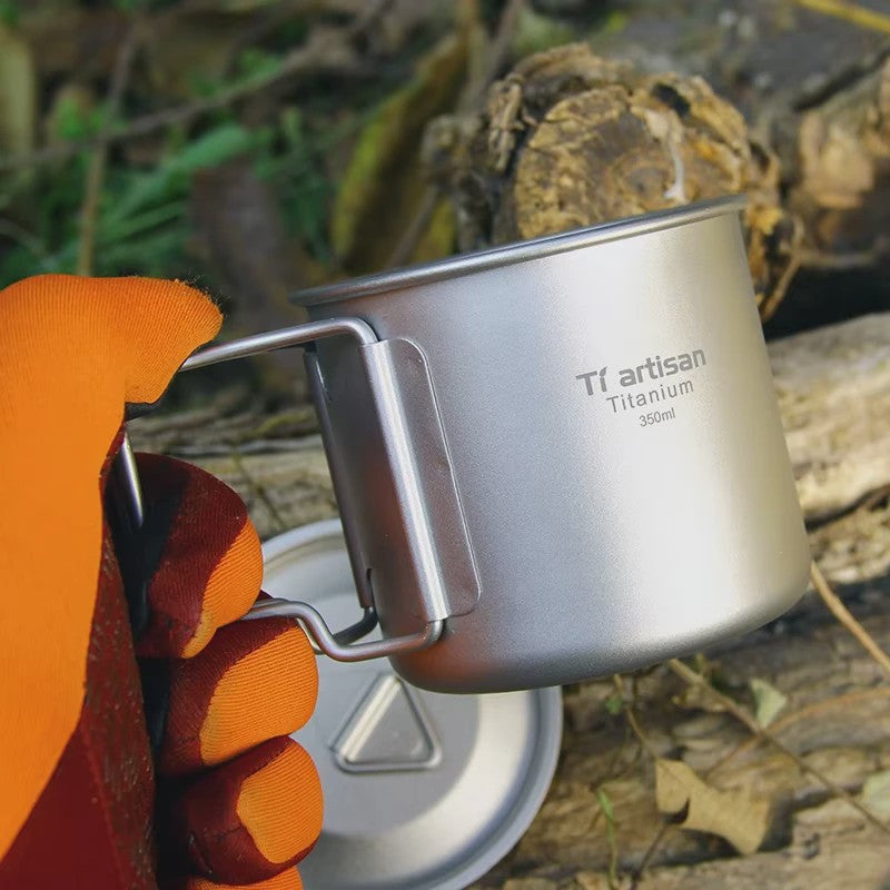 Tiartisan Titanium Mok met Opvouwbaar Handvat - Lichtgewicht & Draagbaar voor Outdoor Avonturen