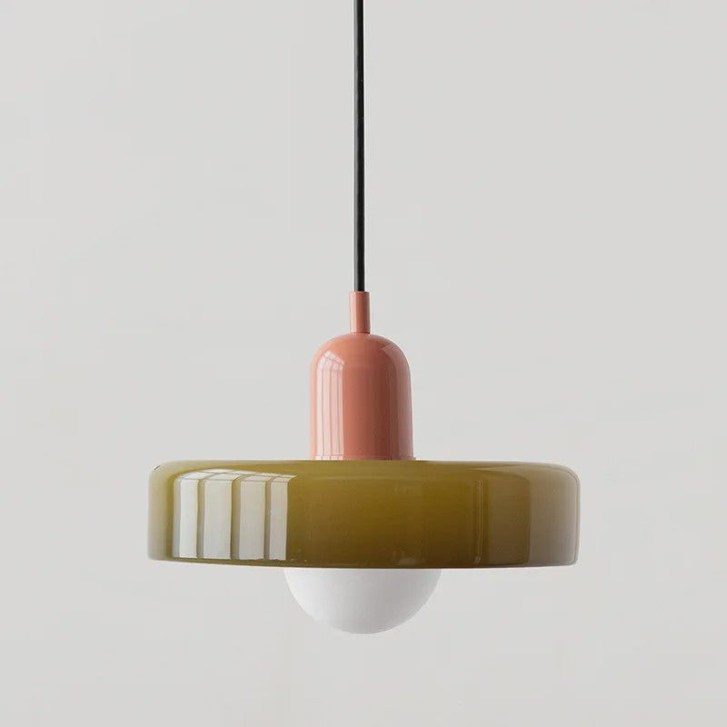 Nordic Bauhaus Hanglamp - Retro Glas & Kleurrijke Kap voor Woonkamer, Eetkamer, Bar