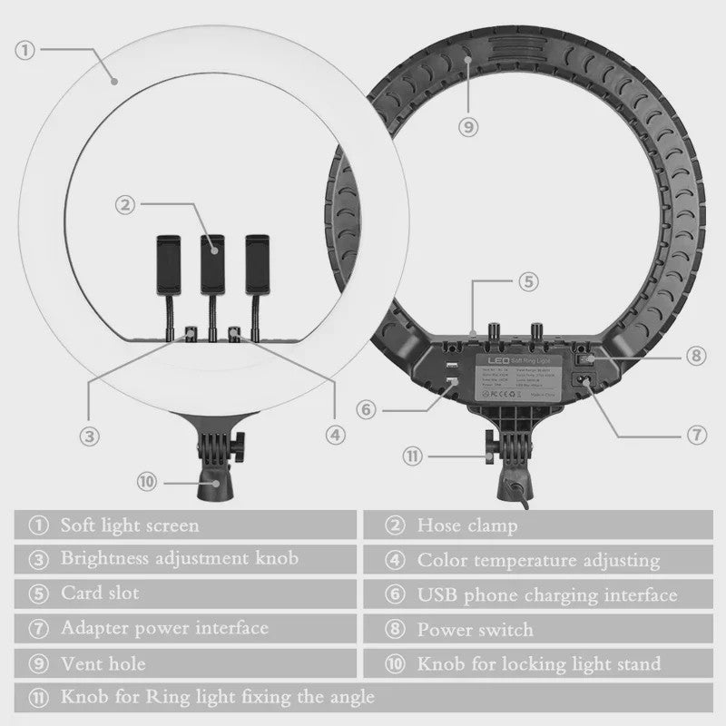 18 Inch Ring Light LED Lamp met Verstelbaar Statief & Telefoonhouder voor YouTube, Foto & Studio