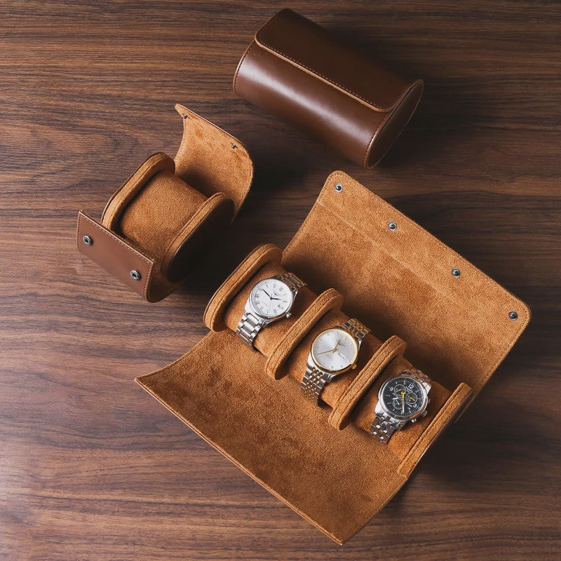 Luxe Leren Horlogeroller - Opvouwbare Reisbox voor 1, 2 of 3 Horloges