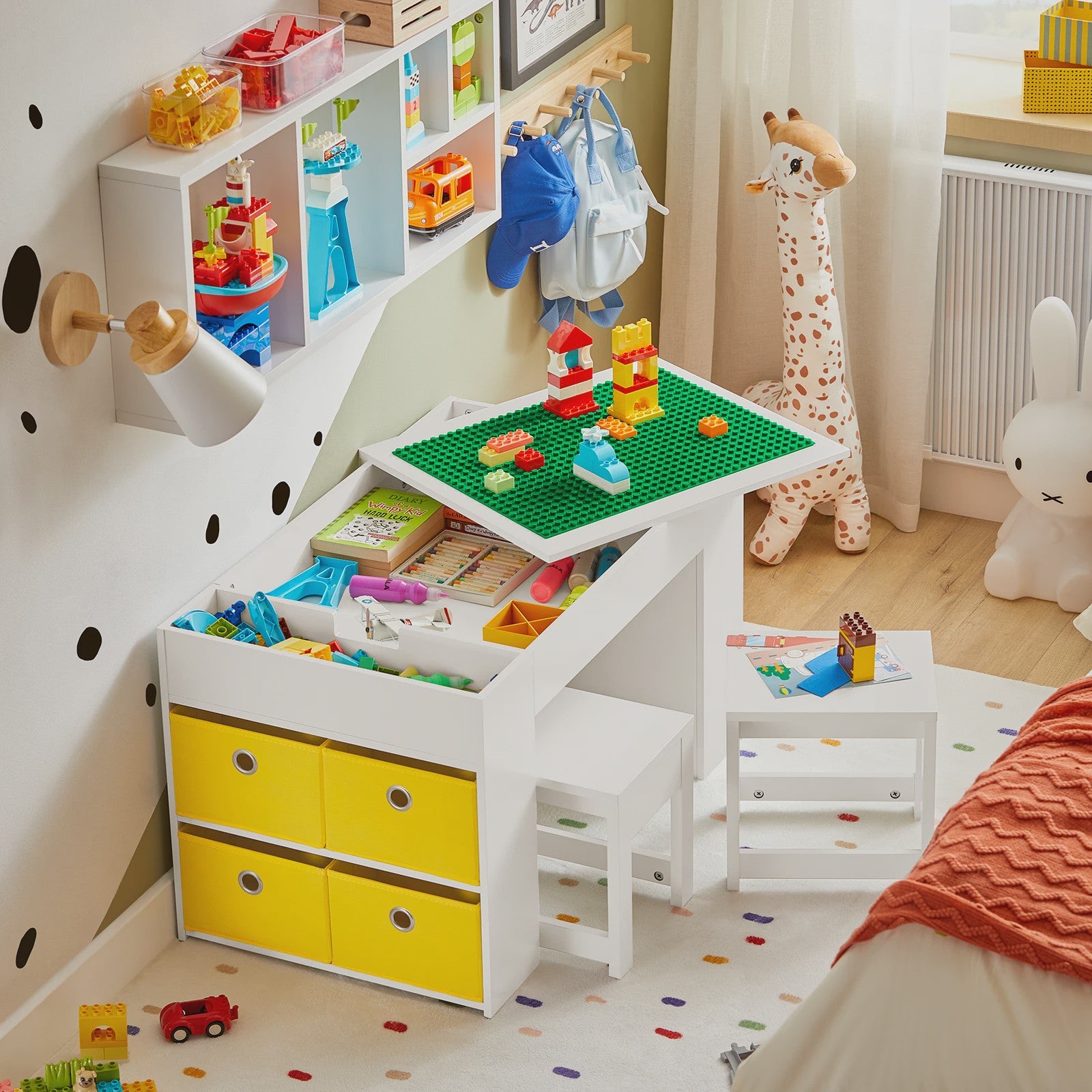 Kinder Speeltafel met 2 Stoelen en Opbergruimte - Wit