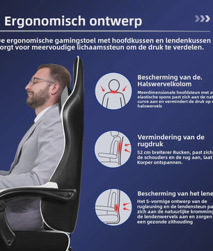 Ergonomische Gaming Stoel met Verstelbare Rugleuning, Lendensteun en Voetensteun - Max 150kg