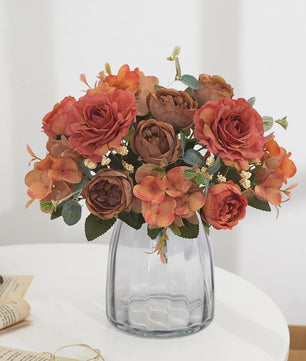 Retro Zijden Bloemenboeket: Vintage Rozen, Hortensia & Pioen voor Bruid & Decoratie