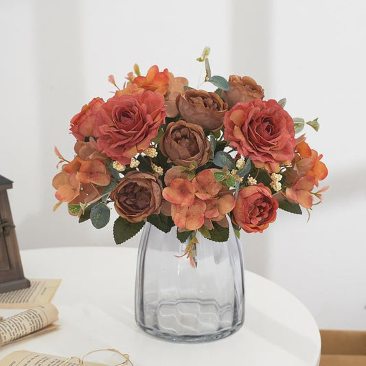 Retro Zijden Bloemenboeket: Vintage Rozen, Hortensia & Pioen voor Bruid & Decoratie