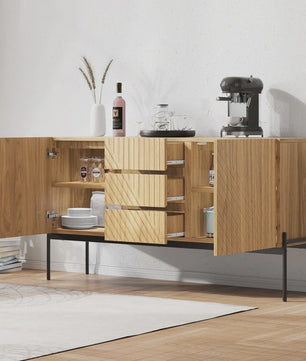 Stijlvol Houten Dressoir met 2 Deuren, 3 Lades en Metalen Poten - 140cm Breed
