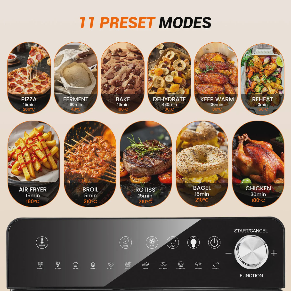 14L Mini Oven met Airfryer, Pizzafunctie & 11 Programma's - 1800W