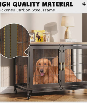 Houten Hondenkennel met Wielen en Lade - Stijlvolle Bijzettafel voor Kleine/Middelgrote Honden