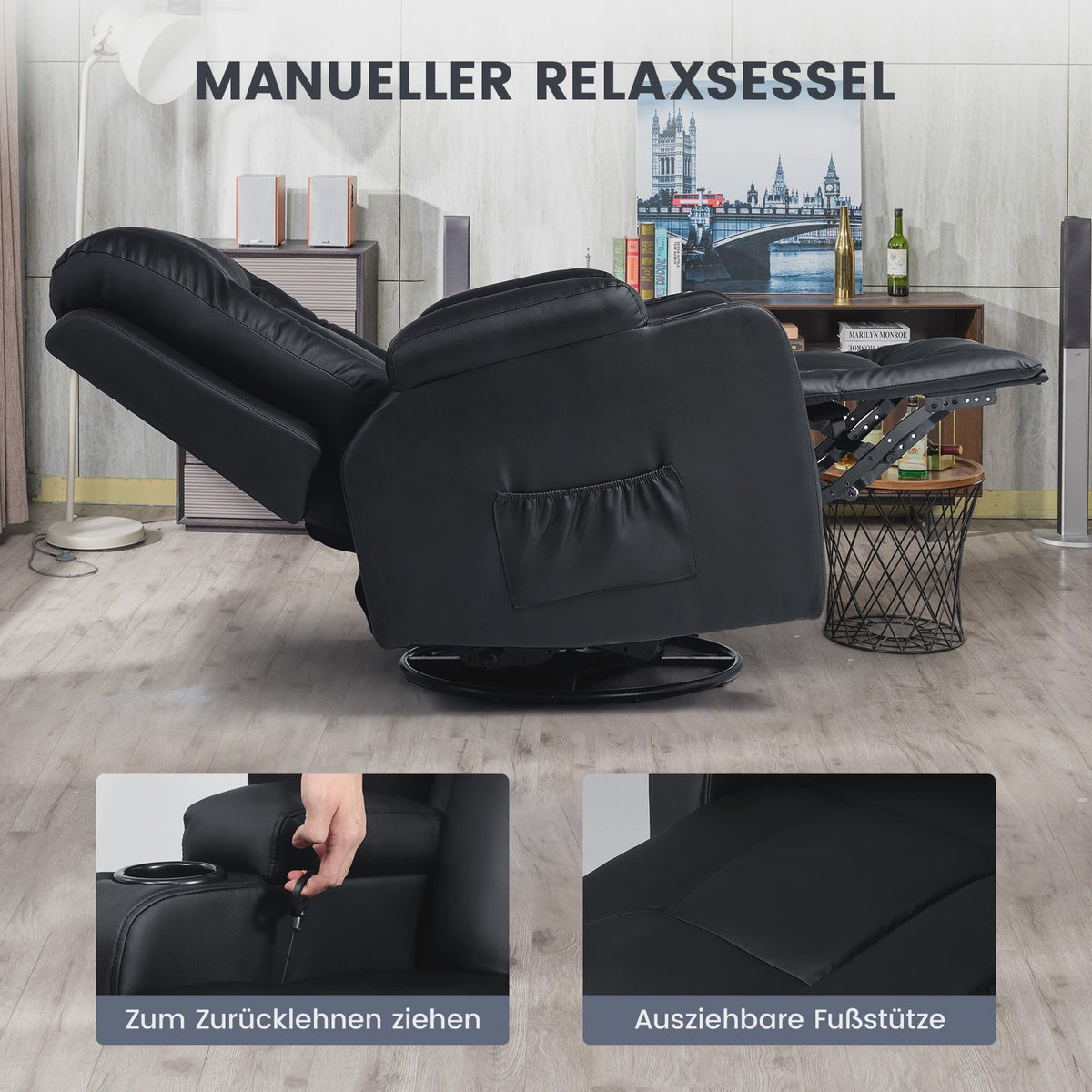 Luxe Draaibare Relaxfauteuil met Voetensteun en Dikke Armleuningen - Perfect voor TV Kijken