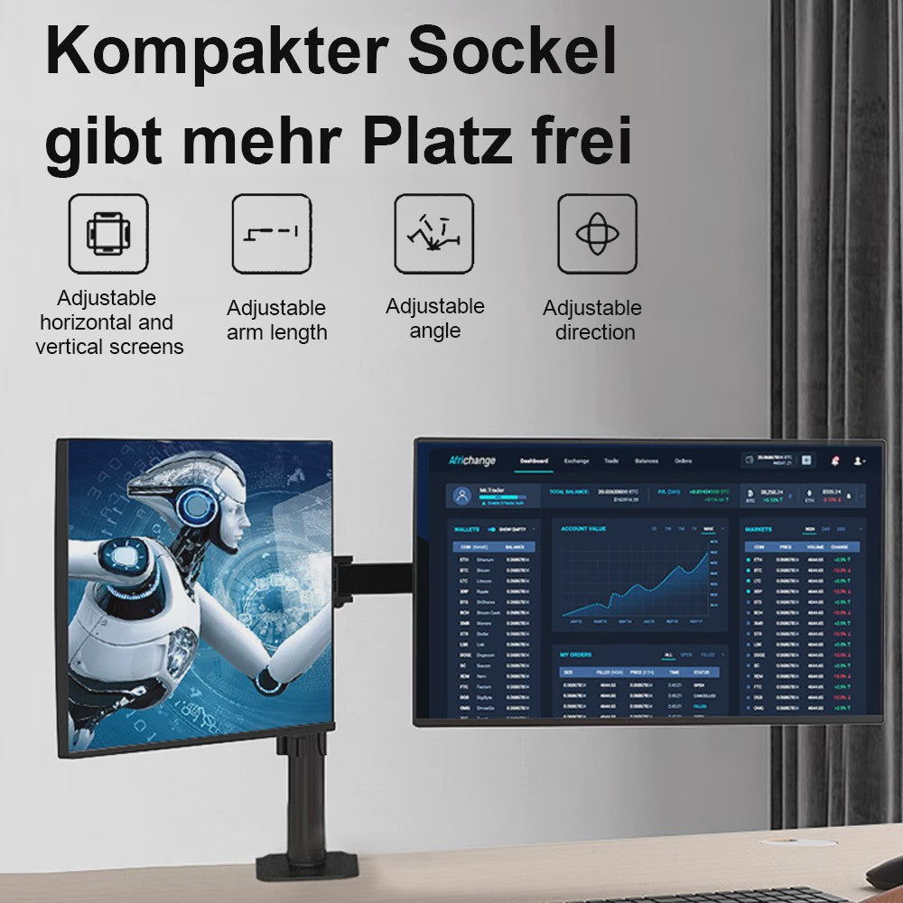Dubbele Monitor Arm Stand met Gasveer - Verstelbaar voor 15-32 Inch Schermen, 16KG per Arm
