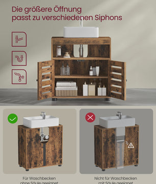 Badkamerkast Onderbouw Wastafel - Rustiek Hout Design met 2 Deuren en Verstelbare Plank
