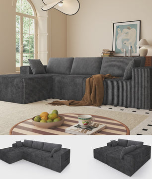 Moderne L-vormige Velvet Hoekbank 278x175cm - Geen Montage Vereist