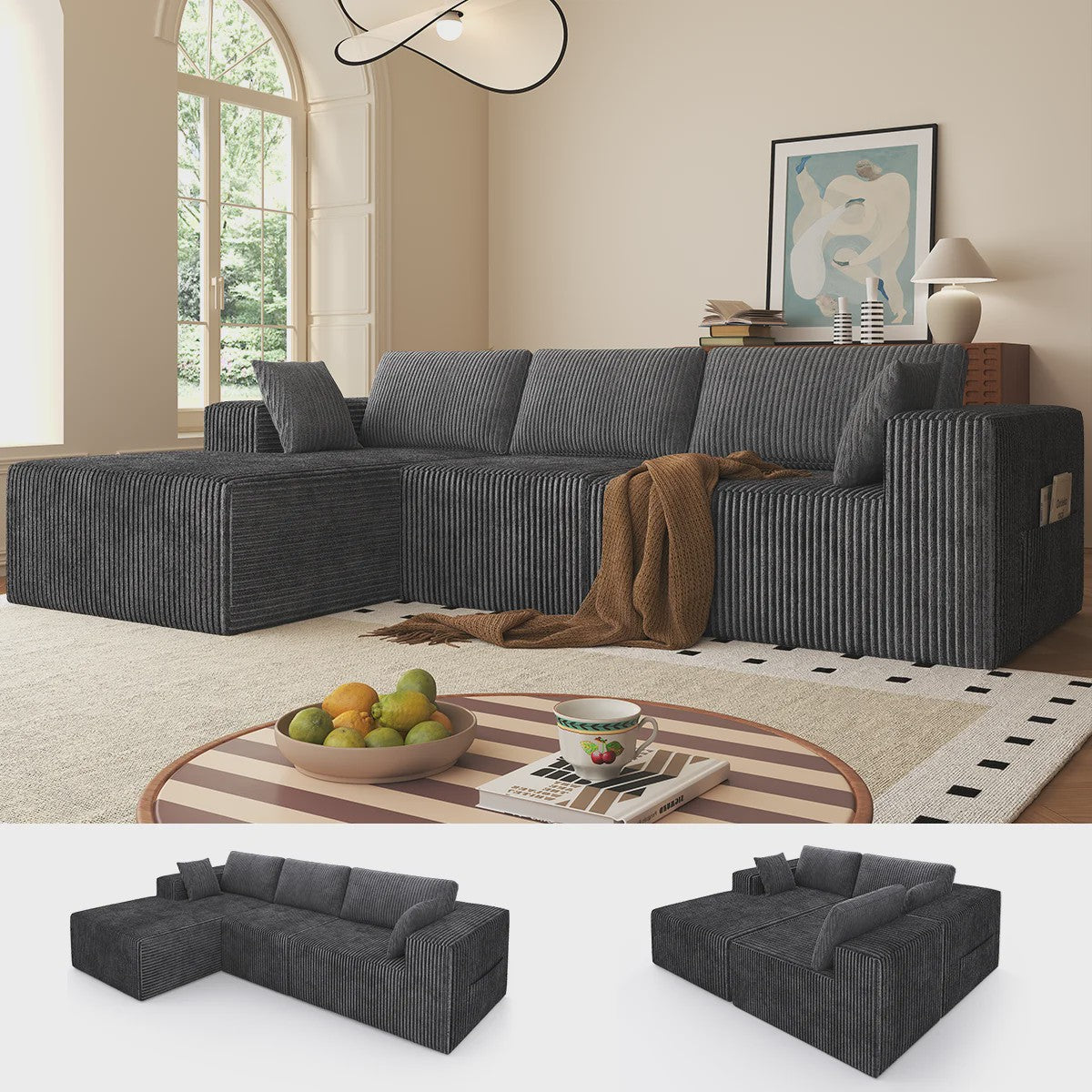 Moderne L-vormige Velvet Hoekbank 278x175cm - Geen Montage Vereist
